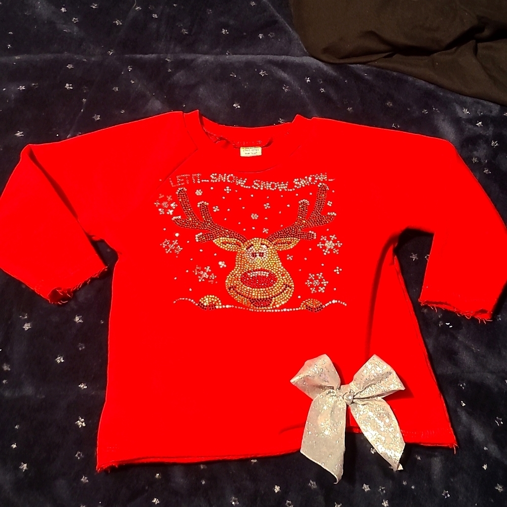 Xmas Long Sleeves Bejeweled Reindeer